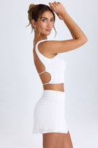 Chic Ruched Mid-Rise Mini Skirt in White