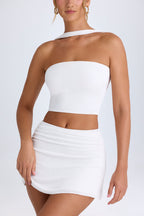 Chic Ruched Mid-Rise Mini Skirt in White