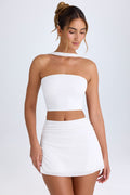 Chic Ruched Mid-Rise Mini Skirt in White