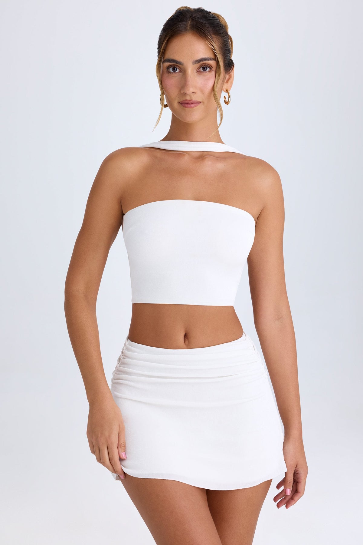 Chic Ruched Mid-Rise Mini Skirt in White