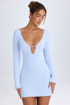 Chic Cut-Out Long-Sleeve Mini Dress in Periwinkle Blue