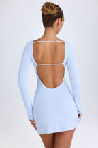 Chic Cut-Out Long-Sleeve Mini Dress in Periwinkle Blue