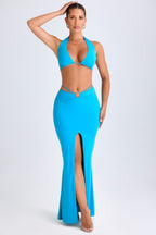 Chic Hardware-Detail Mid-Rise Maxi Skirt in Aqua Blue