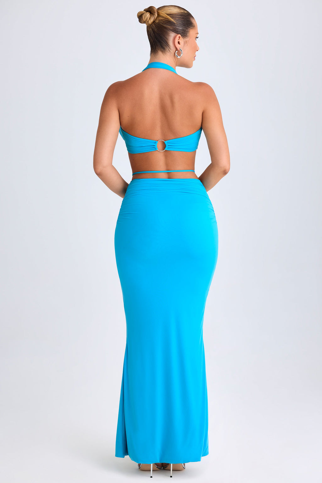 Chic Hardware-Detail Mid-Rise Maxi Skirt in Aqua Blue