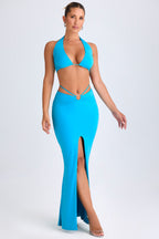 Chic Hardware-Detail Mid-Rise Maxi Skirt in Aqua Blue