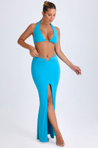Chic Hardware-Detail Mid-Rise Maxi Skirt in Aqua Blue