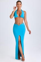 Chic Hardware-Detail Mid-Rise Maxi Skirt in Aqua Blue