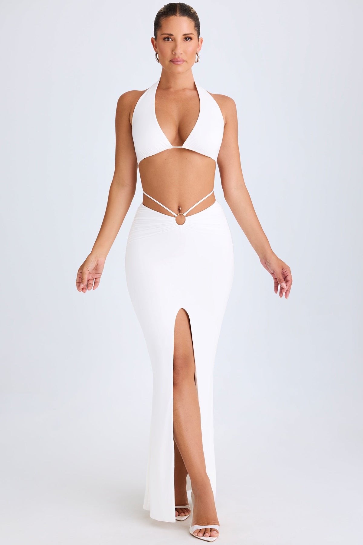 Chic Hardware-Detail Mid-Rise Maxi Skirt in White