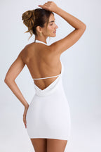 Chic Cowl-Back Halterneck Mini Dress in White