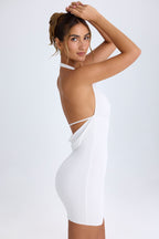 Chic Cowl-Back Halterneck Mini Dress in White