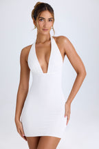 Chic Cowl-Back Halterneck Mini Dress in White