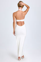 Chic Modal Lace-Trim Halterneck Maxi Dress in White