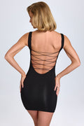 Chic Modal Lace-Trim Bodycon Mini Dress in Black