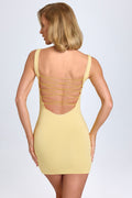 Chic Modal Lace-Trim Bodycon Mini Dress in Pastel Yellow