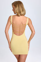 Chic Modal Lace-Trim Bodycon Mini Dress in Pastel Yellow