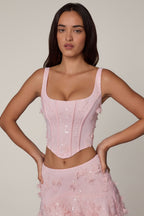 Chic Embellished Lace-Up Corset Top in Soft Pink
