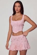 Chic Embellished Lace-Up Corset Top in Soft Pink