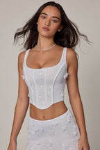 Chic Embellished Lace-Up Corset Top in White