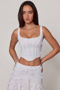 Chic Embellished Lace-Up Corset Top in White