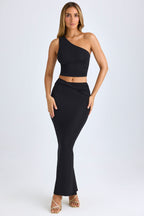 Chic Modal Twist-Front Maxi Skirt in Black