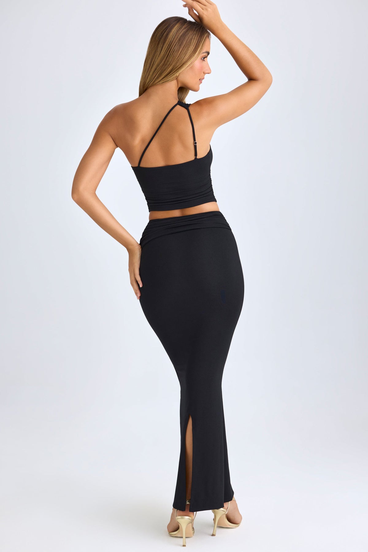 Chic Modal Twist-Front Maxi Skirt in Black