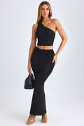 Chic Modal Twist-Front Maxi Skirt in Black
