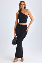 Chic Modal Twist-Front Maxi Skirt in Black