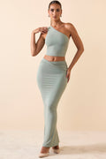 Chic Modal Twist-Front Maxi Skirt in Smoke Green
