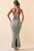 Chic Modal Twist-Front Maxi Skirt in Smoke Green