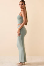 Chic Modal Twist-Front Maxi Skirt in Smoke Green