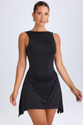 Chic Draped Open-Back Mini Dress in Black