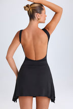 Chic Draped Open-Back Mini Dress in Black