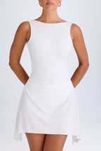 Chic Draped Open-Back Mini Dress in White