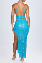 Chic Embellished Low-Rise Maxi Skirt in Turquoise