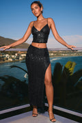 Chic Embellished Low-Rise Maxi Skirt in Black