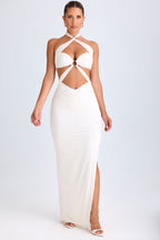 Chic Cut-Out Ruched Halterneck Maxi Dress in White