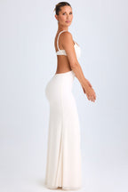 Chic Ruffle-Appliqué Cut-Out Maxi Dress in White