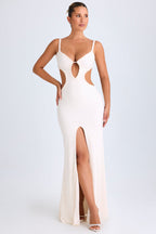 Chic Ruffle-Appliqué Cut-Out Maxi Dress in White