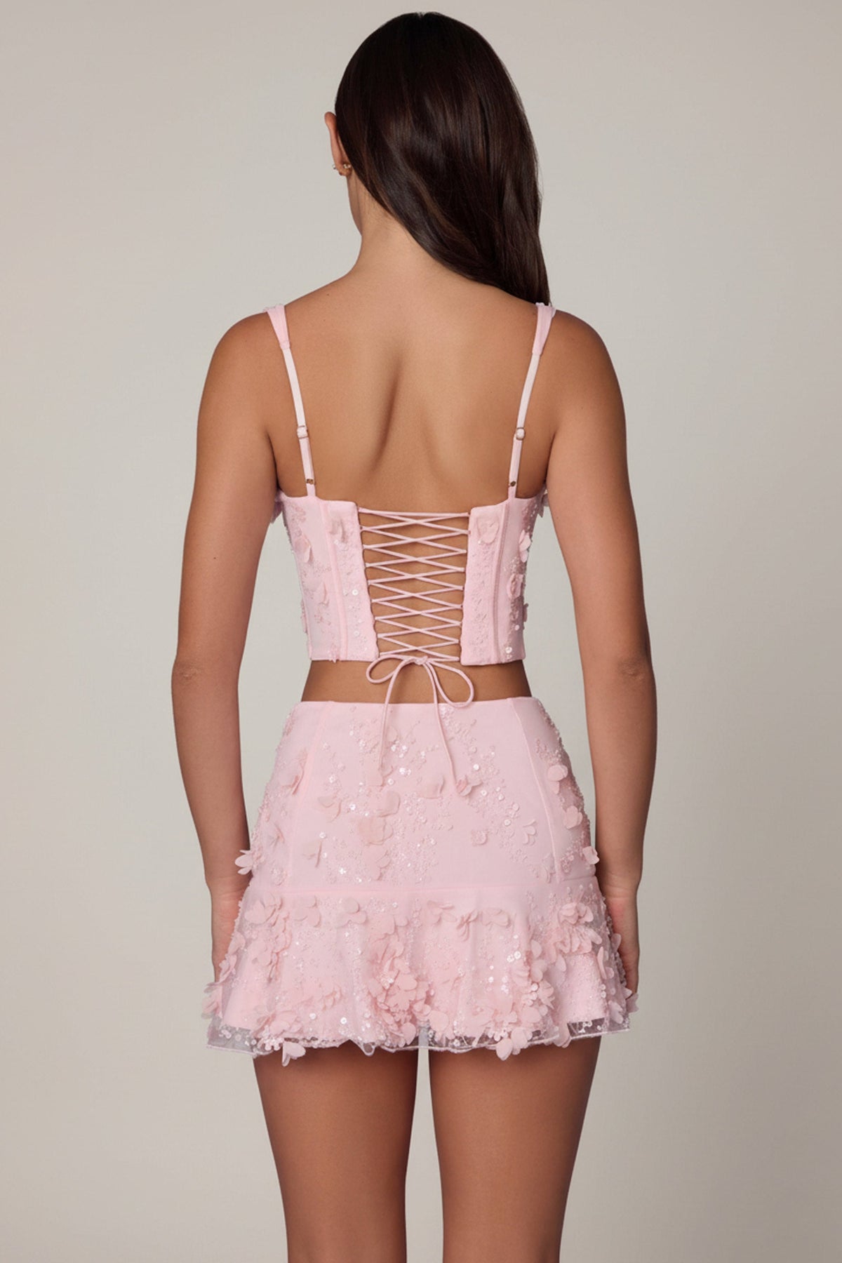 Chic Embellished Mid-Rise A-Line Mini Skirt in Soft Pink