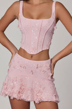 Chic Embellished Mid-Rise A-Line Mini Skirt in Soft Pink
