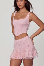 Chic Embellished Mid-Rise A-Line Mini Skirt in Soft Pink