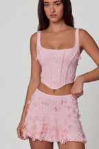 Chic Embellished Mid-Rise A-Line Mini Skirt in Soft Pink