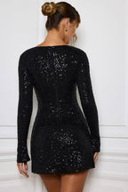 Chic Embellished A-Line Mini Dress in Black