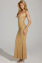Chic Embellished Fishtail Maxi Dress in Gold