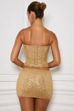 Chic Embellished Mid-Rise Micro Mini Skirt in Gold