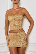 Chic Embellished Mid-Rise Micro Mini Skirt in Gold