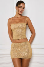 Chic Embellished Mid-Rise Micro Mini Skirt in Gold