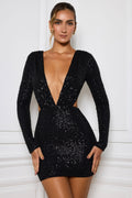 Chic Embellished Cut-Out Mini Dress in Black