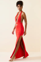 Chic Halterneck Cut-Out Maxi Dress in Scarlet