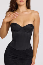 Chic Satin Lace-Up Corset Top in Black